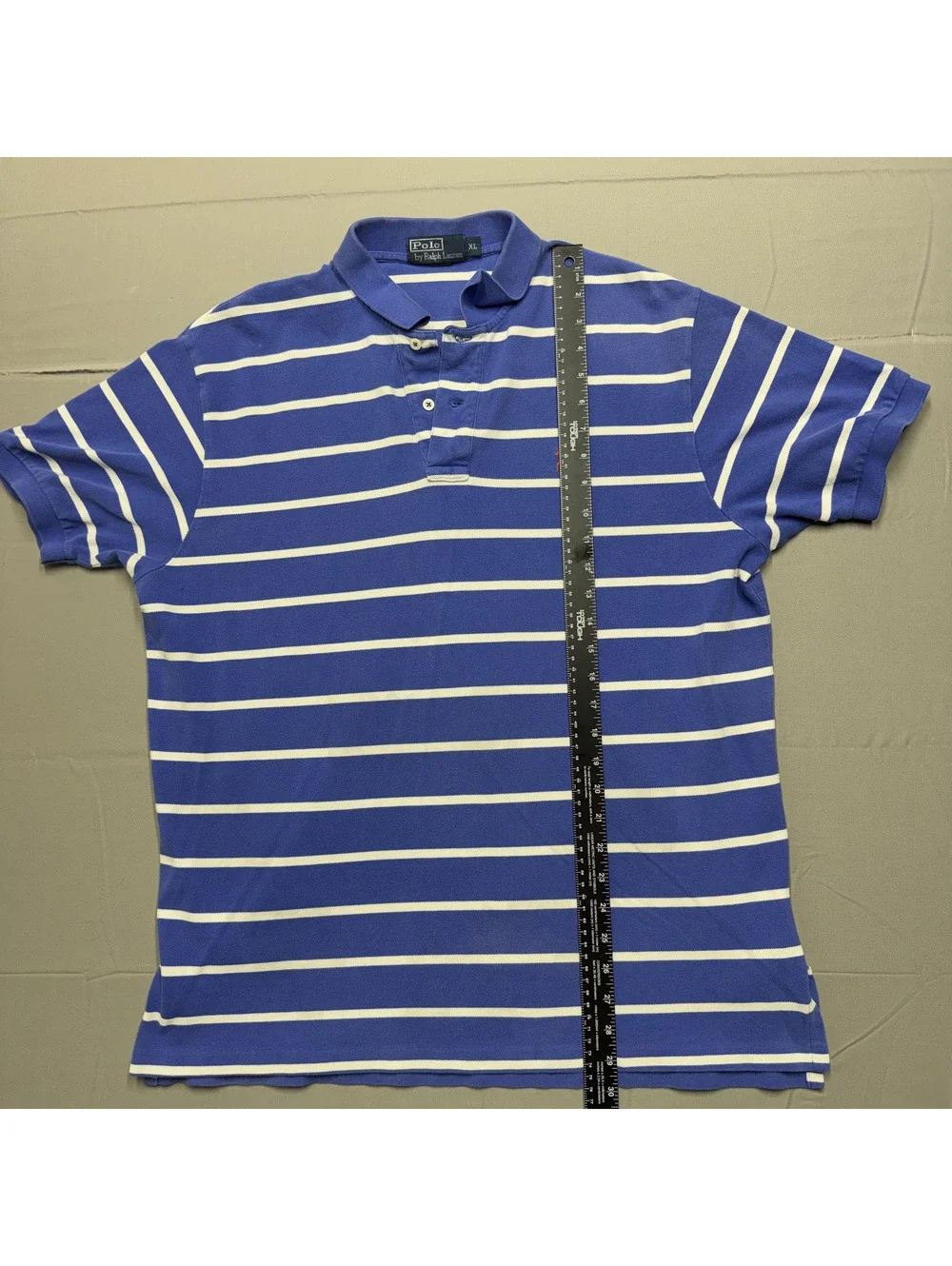 Polo Ralph Lauren Mens Vintage Cotton Striped Polo Shirt XL Blue White 90s Pony